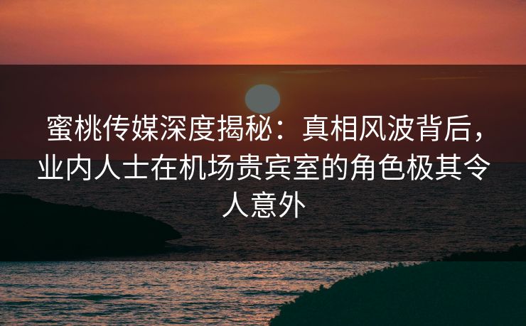 蜜桃传媒深度揭秘：真相风波背后，业内人士在机场贵宾室的角色极其令人意外